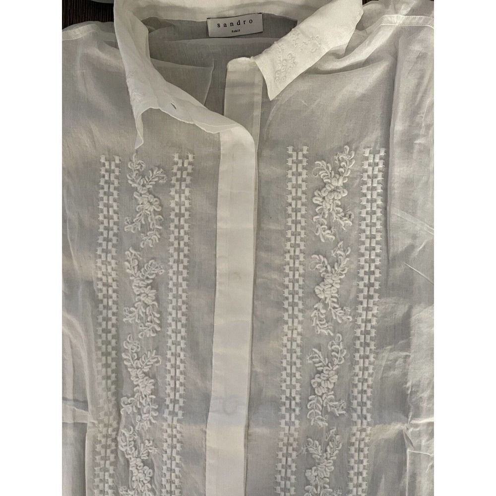 Sandro Paris Aneli Cotton Embroidered Blouse long sleeve Size 3 US 8 - Picture 7 of 7
